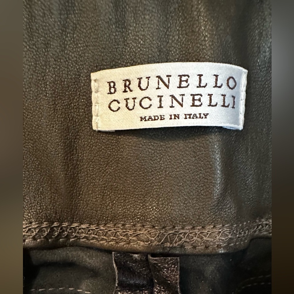 Brunello Cucinelli Brown Leather w/ Stripes Leggings Womens Sz 4/36. Worn 1x
